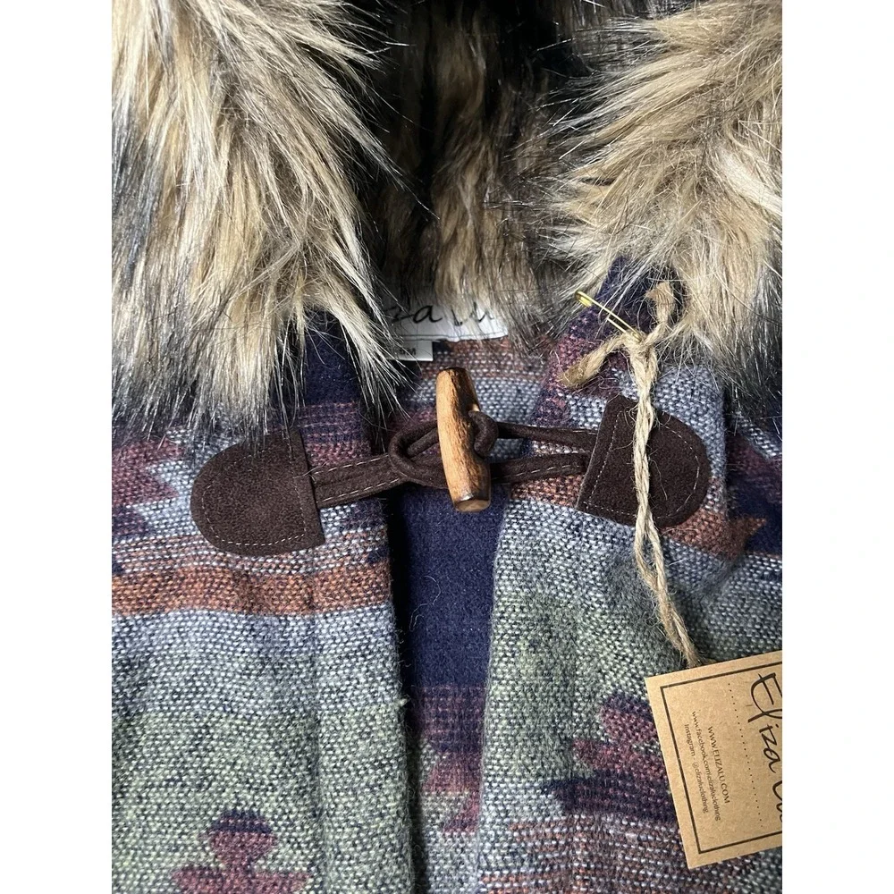 Eliza Lu Tribal Print Wrap Fur Hood Jacket Toddler Size 6 Months NWT